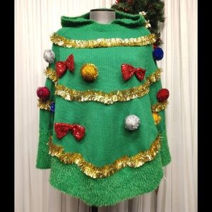 Merry & Bright Christmas Tree Poncho - Ugly Xmas Sweater